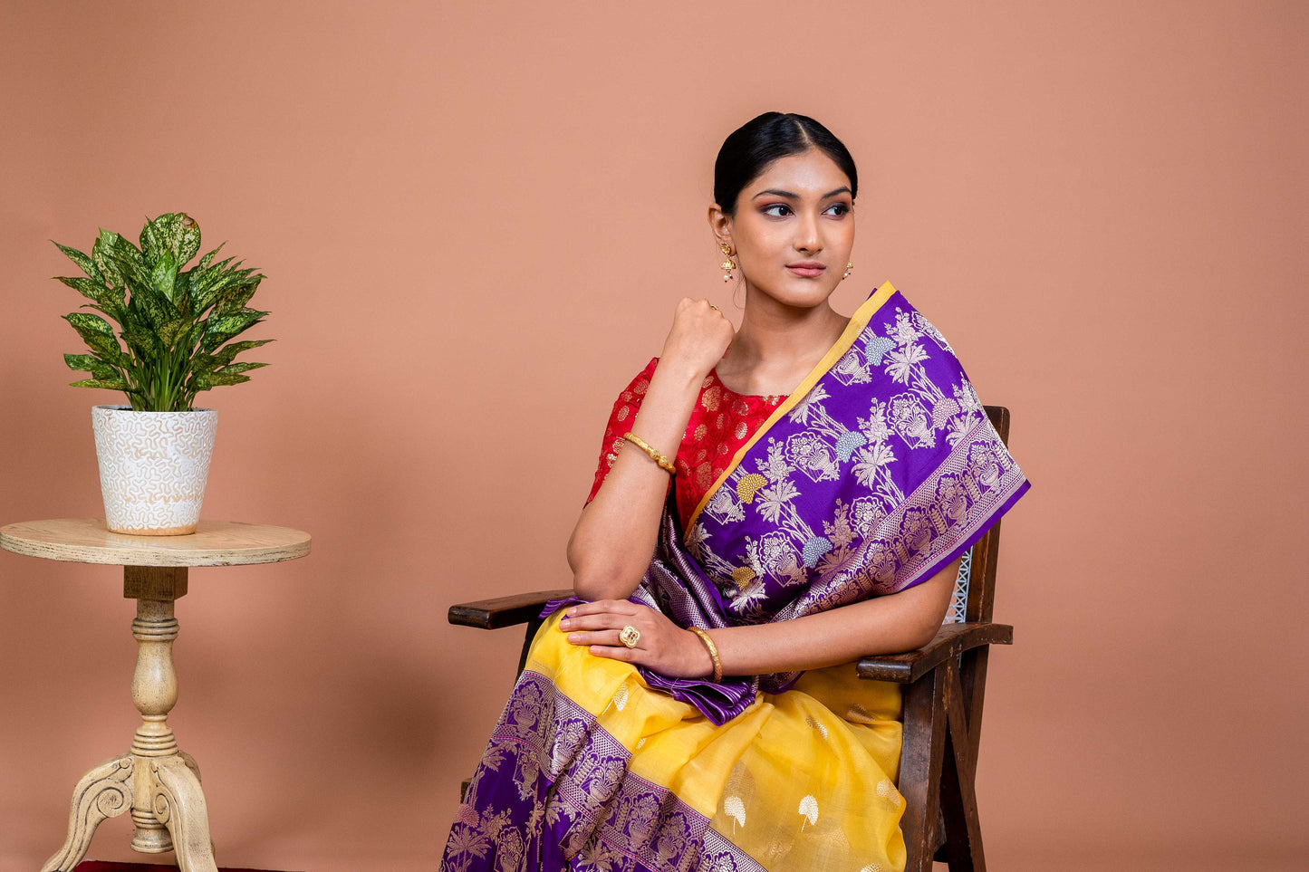 Kora Kataan Jaal Handwoven Banaras Saree
