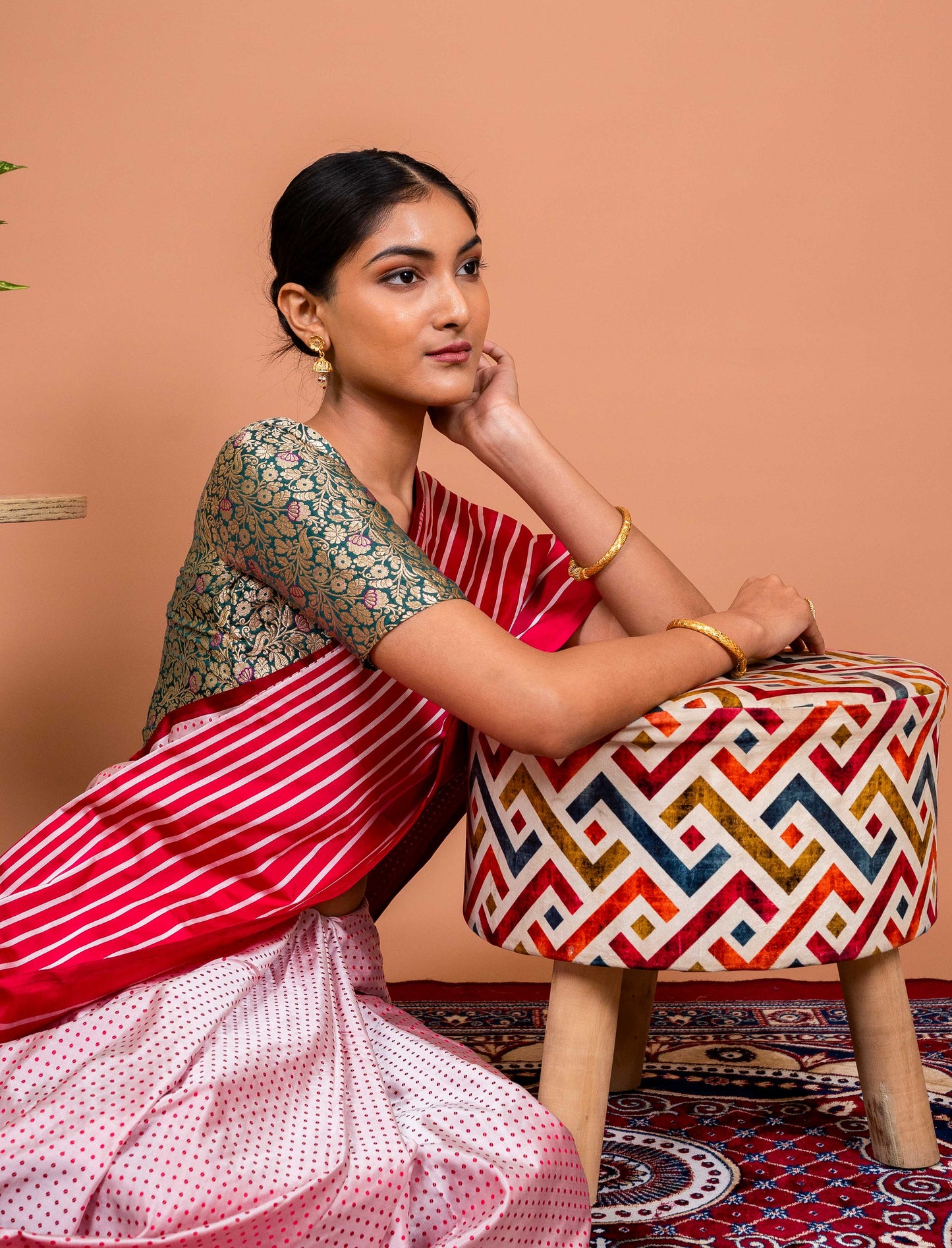 Dot and Stripes Handwoven Banaras Saree