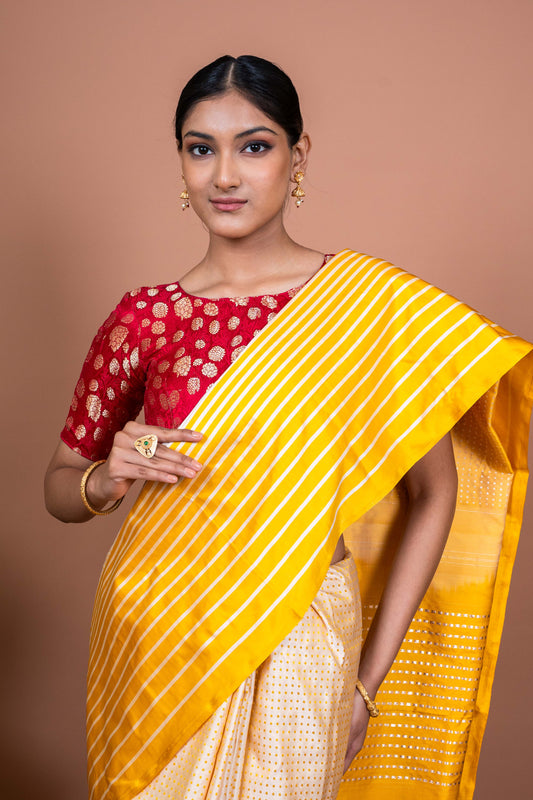 Dot and Stripes Handwoven Banaras Saree