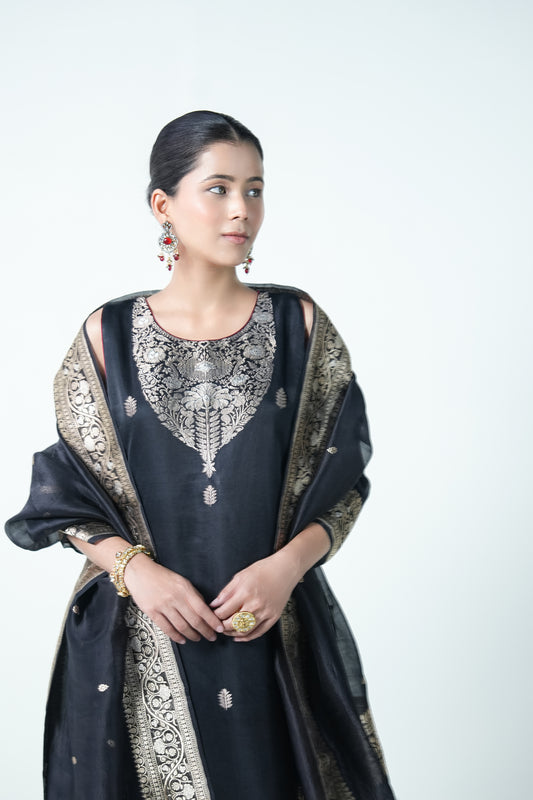 Rudraksh – Elegant Black Banarasi Ethnic Suit for Women