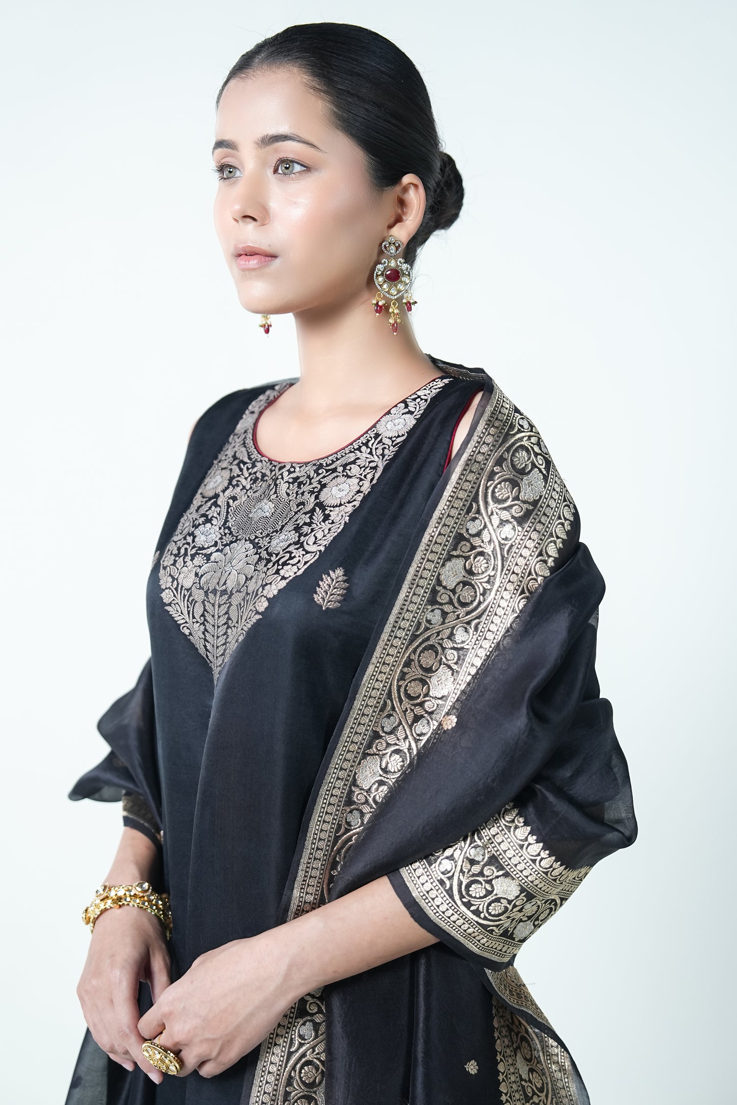 Rudraksh – Elegant Black Banarasi Ethnic Suit for Women