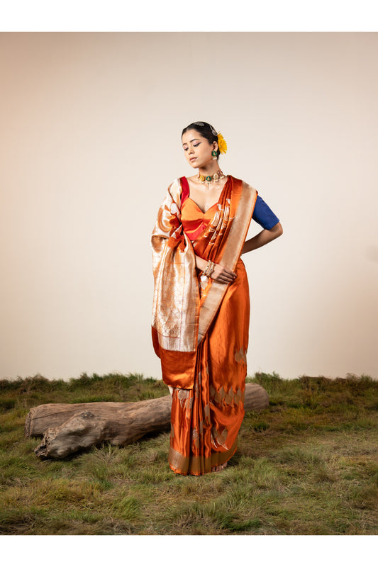 Paan – Orange Banarasi Silk Saree