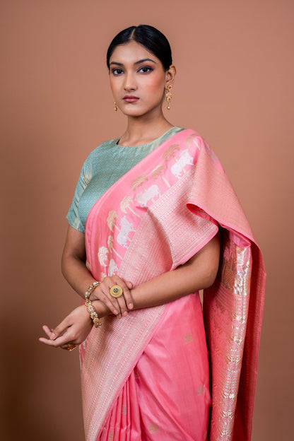 Pichhwai border Handwoven Banaras Saree