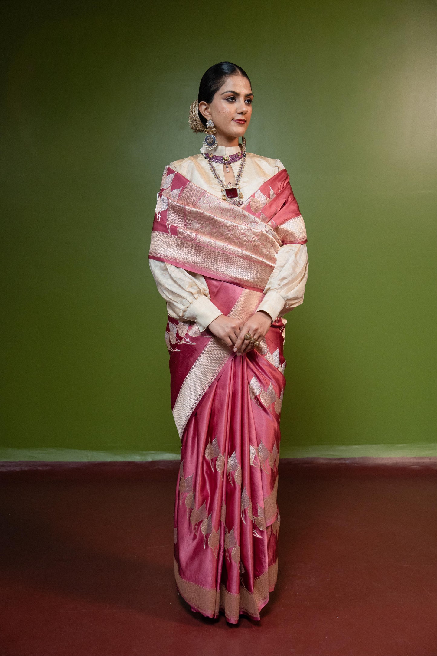 Peepal Rooted in calm. Alive with meaning. Handwoven Banarasi Saare