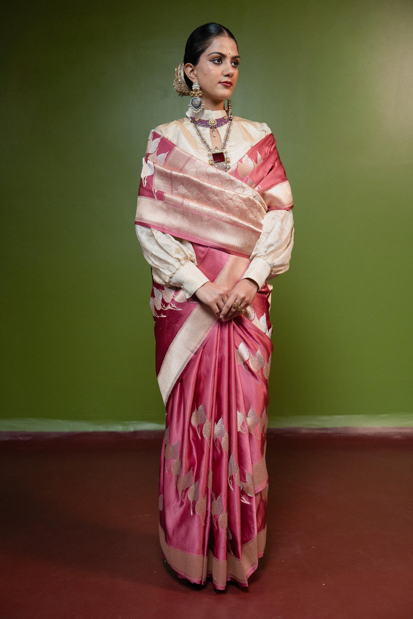 Peepal Rooted in calm. Alive with meaning. Handwoven Banarasi Saare