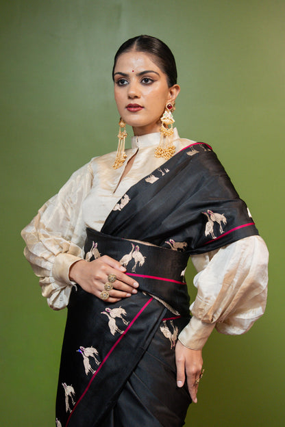 Flamingo: Grace that dares to stand apart. Banarasi Handwoven Saari