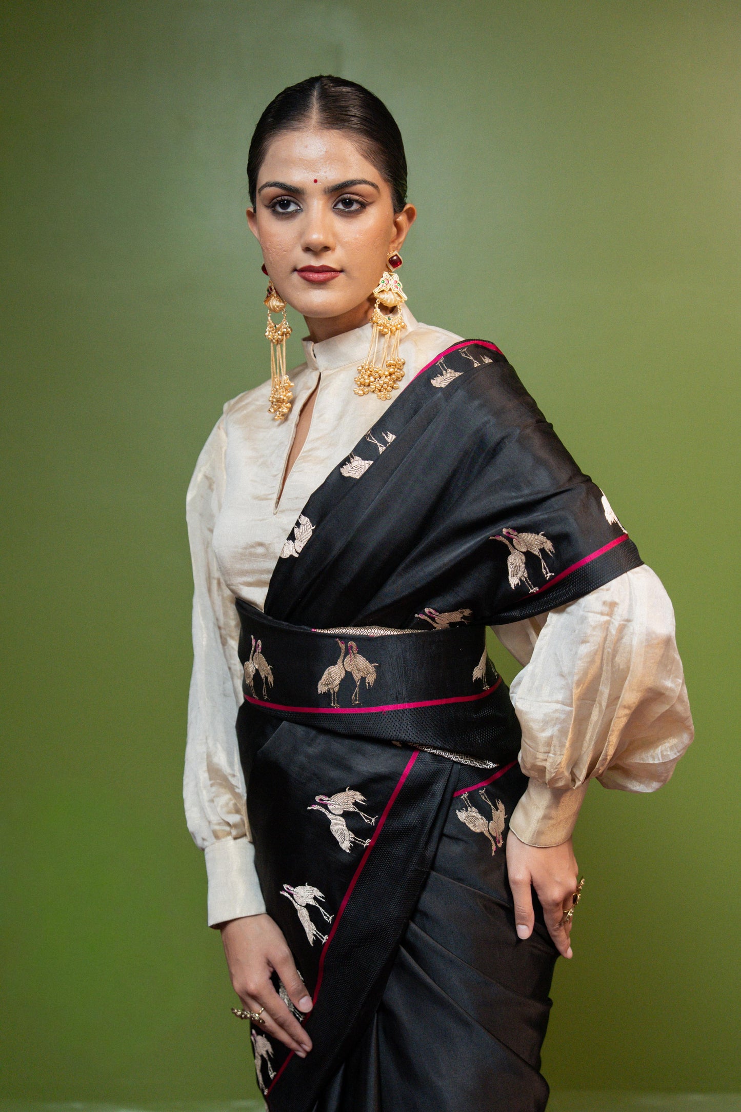 Flamingo: Grace that dares to stand apart. Banarasi Handwoven Saari