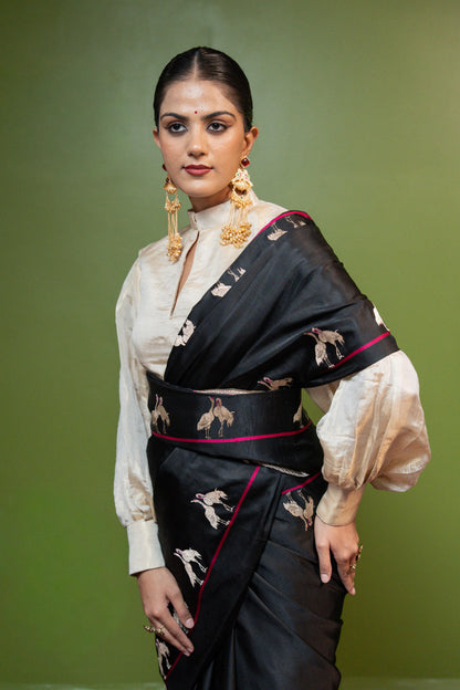 Flamingo: Grace that dares to stand apart. Banarasi Handwoven Saari