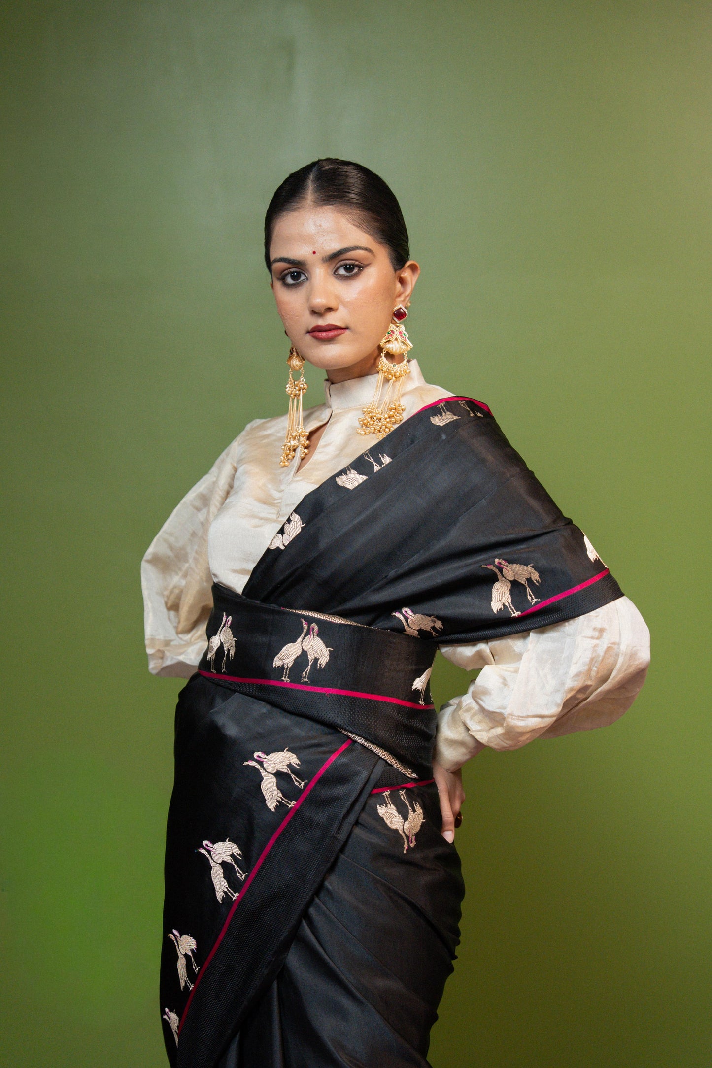 Flamingo: Grace that dares to stand apart. Banarasi Handwoven Saari