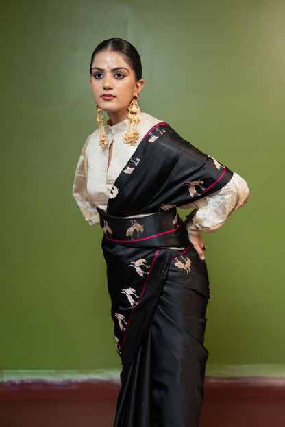 Flamingo: Grace that dares to stand apart. Banarasi Handwoven Saari