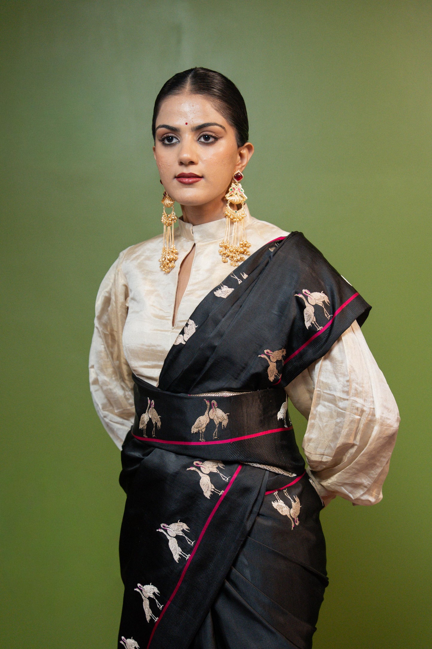 Flamingo: Grace that dares to stand apart. Banarasi Handwoven Saari