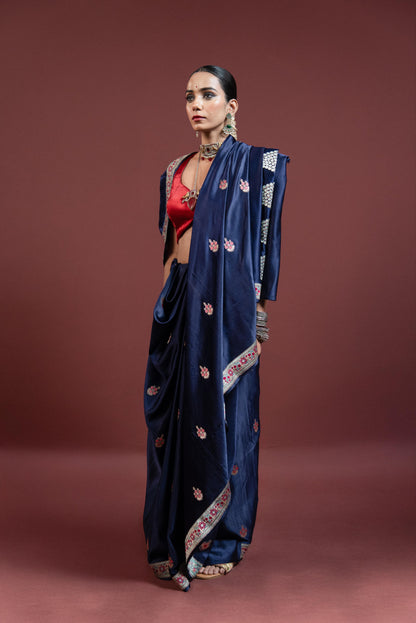 Ambuj: Deep Navy Blue Banarasi Handwoven Saree