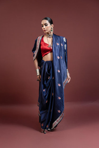 Ambuj: Deep Navy Blue Banarasi Handwoven Saree