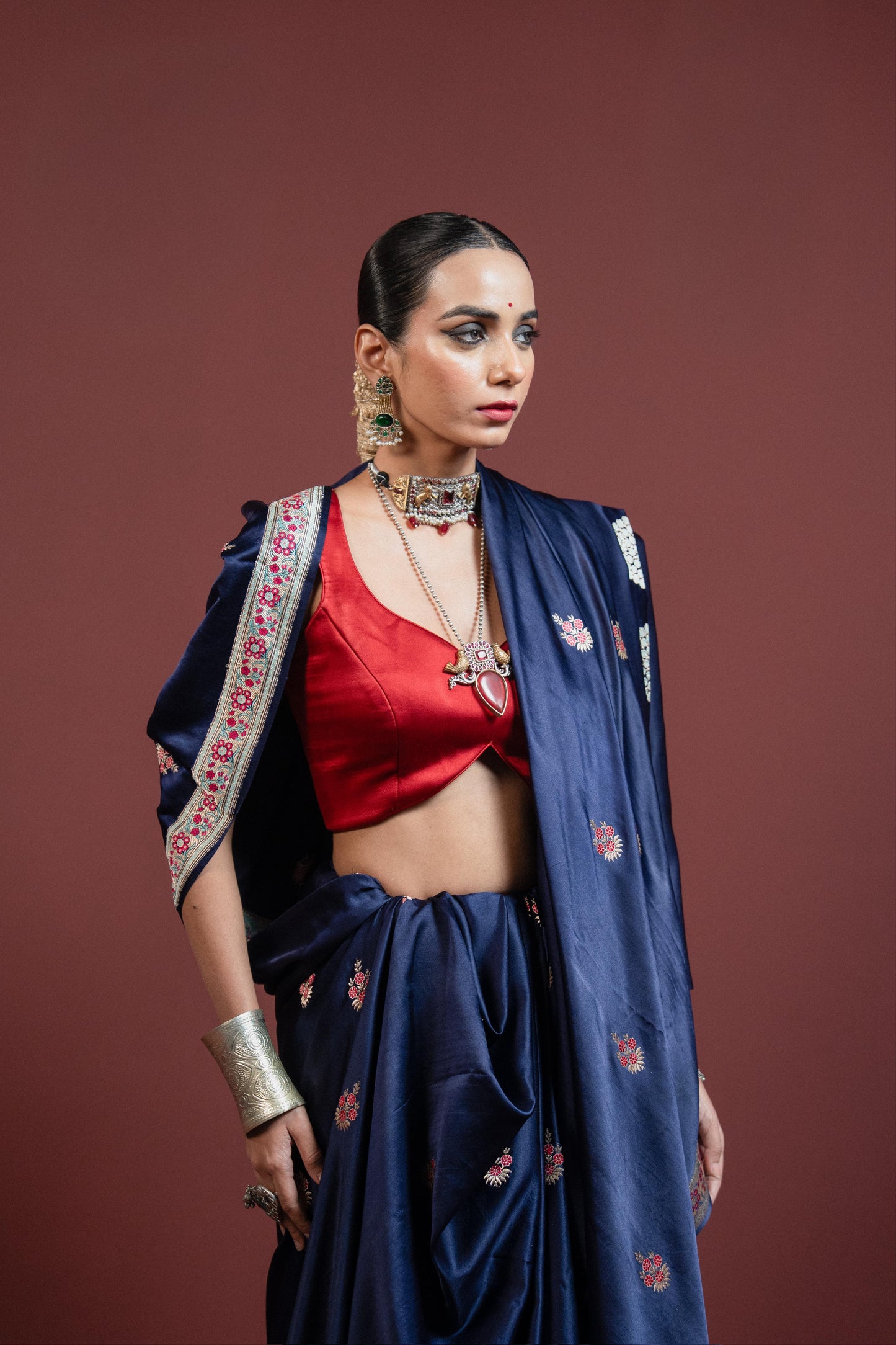 Ambuj: Deep Navy Blue Banarasi Handwoven Saree