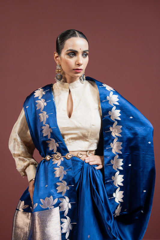 Saroj: Royal Blue Banarasi Saree