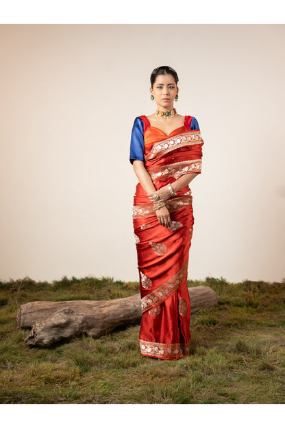 Sindhya – Orange Banarasi Silk Saree for Women