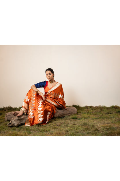 Paan – Orange Banarasi Silk Saree