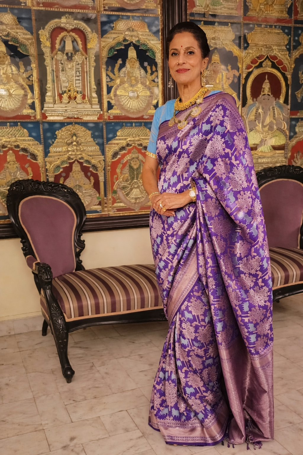 Pichhwai Saree in Shining Purple